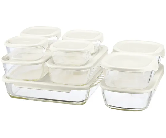 67-3056-11　Stacking Heat Resistant Glass Container/Square 10 Pieces x 2 Sets　HKOZ-1002-OW