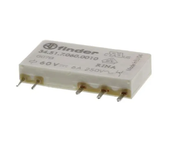 63-7557-01 Finder34 Series SPDT Non-Latching Relay PCB Mount, 60V dc Coil, 6A 34.51.7.060.0010