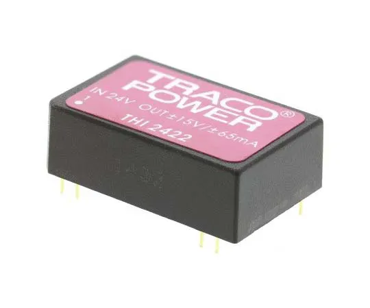 63-7706-90 TRACOPOWER THI 2W Isolated DC-DC Converter Through Hole, Voltage in 21.6 → 26.4 V dc, Voltage out ±15V dc THI 2422