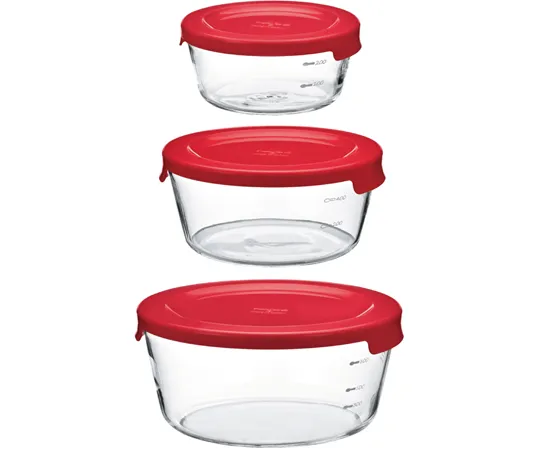 67-3056-08 Heat-Resistant Glass Storage Container Round Red 3 x 18 Sets MST-3018-R