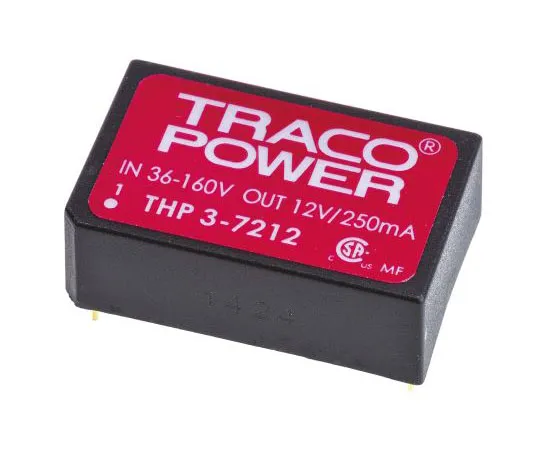 63-7658-62 TRACOPOWER THP 3 3W Isolated DC-DC Converter Through Hole, Voltage in 36 → 160 V dc, Voltage out 12V dc Medical THP 3-7212