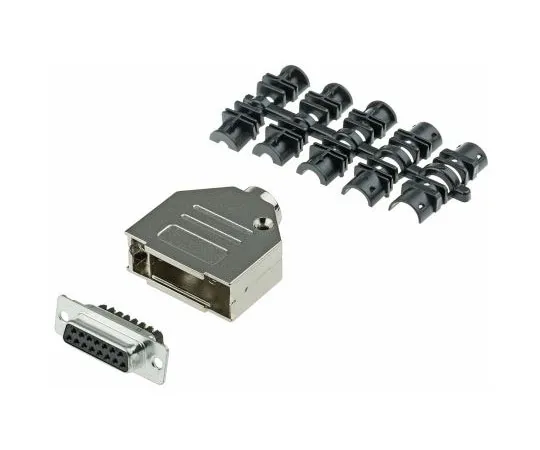 63-7637-77 15 Way D-Sub and Connector Hood Kit With 15 Way D-Sub Connector, Direct Screw, Hood, Screw L77D A15S ST3