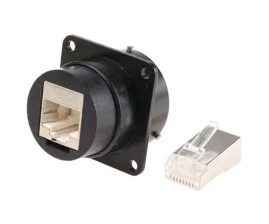 63-7743-85 Glenair Female Square Flange Panel Mount IP67 RJ45 Receptacle, LAN Category Cat6 IPT0218-RJ45-1F7