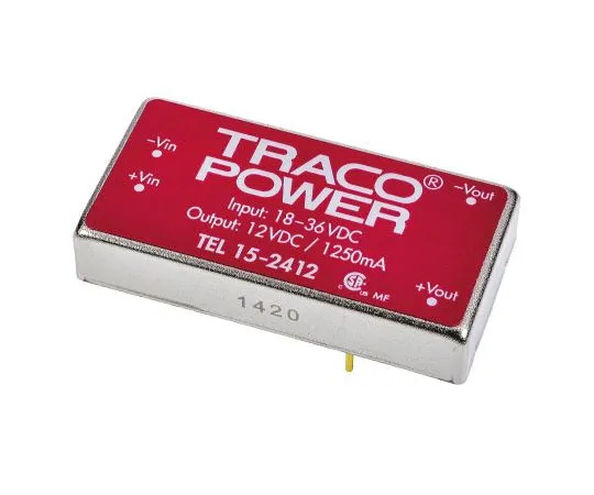 63-7600-04 TRACOPOWER TEL 15 15W Isolated DC-DC Converter Through Hole, Voltage in 18 → 36 V dc, Voltage out 12V dc TEL 15-2412