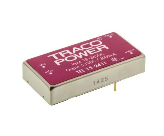 63-7600-01 TRACOPOWER TEL 15 15W Isolated DC-DC Converter Through Hole, Voltage in 18 → 36 V dc, Voltage out 5V dc TEL 15-2411