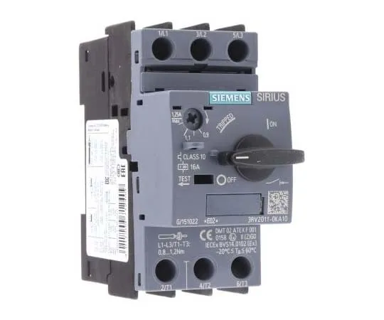 63-7721-89 Siemens Sirius Innovation 690 V Motor Protection Circuit Breaker, 3P Channels, 0.9 → 1.25 A, 100 kA 3RV2011-0KA10
