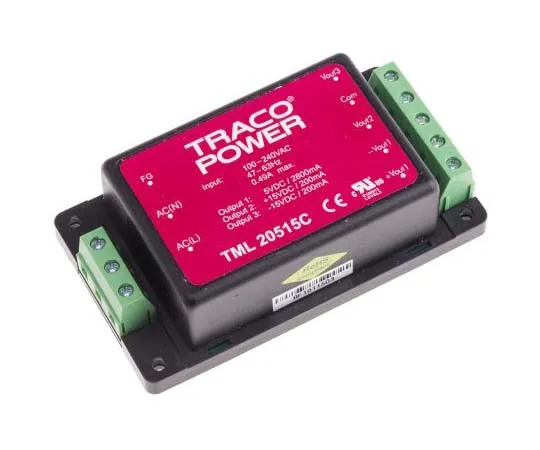 63-7725-79 TRACOPOWER 20W Triple Output Embedded Switch Mode Power Supply SMPS, 2.8 A, 200 mA, 5/±15V dc Encapsulated TML 20515C