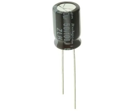 63-7717-23 Rubycon 100μF 50V dc Aluminium Electrolytic Capacitor, Through Hole 8 (Dia.) x 11.5mm +105°C 8mm 3.5mm 50ZLH100MEFC8X11.5