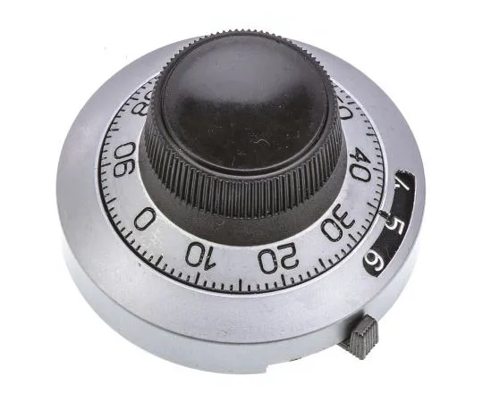 63-7594-05 Vishay Potentiometer Knob, Dial Type, 46mm Knob Diameter, Chrome, 6.35mm Shaft 25A11B010