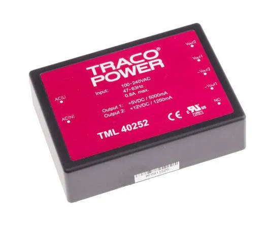 63-7725-70 TRACOPOWER 40W Dual Output Embedded Switch Mode Power Supply SMPS, 1.25 A, 5 A, 5/12V dc Encapsulated TML 40252