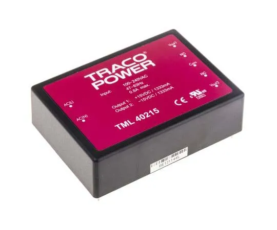 63-7725-69 TRACOPOWER 40W Dual Output Embedded Switch Mode Power Supply SMPS, 1.333A, ±15V dc Encapsulated TML 40215