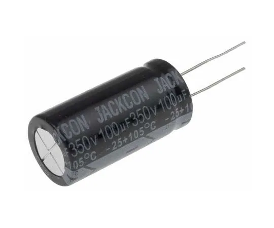 63-7738-20　RS PRO 100μF 350V dc Aluminium Electrolytic Capacitor, Through Hole 18 (Dia.) x 36mm +105°C 18mm 7.5mm 36mm　170-1309