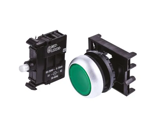 63-7554-91 Eaton M22 Series, Green Push Button Head, Momentary, 22mm Cutout 78639213 & M22-DL-G+M22-A+M22-LED230-G