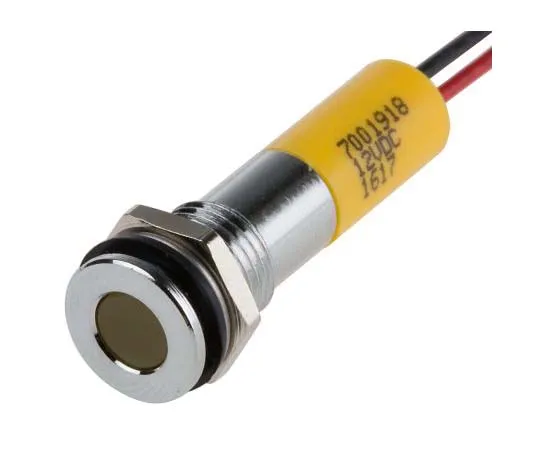 63-7708-83 RS PRO Yellow Indicator, 12 V dc, 8mm Mounting Hole Size, Lead Wires Termination, IP67 700-1918