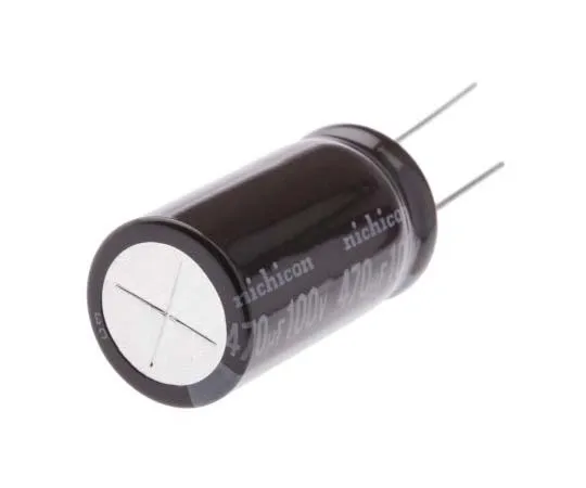 63-7747-07　Nichicon 470μF 100V dc Aluminium Electrolytic Capacitor, Through Hole 16 (Dia.) x 31.5mm +105°C 16mm 7.5mm　UPW2A471MHD