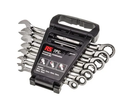 63-7572-86 RS Pro 7 Piece Chrome Vanadium Steel Ratchet Spanner Set 480-6751