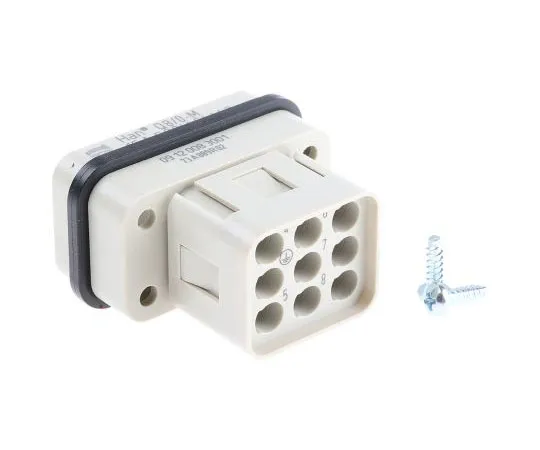 63-7602-51 Han Q Series Cable Mount Connector Insert, Male, 9 Way, 16A, 500 V 9120083001