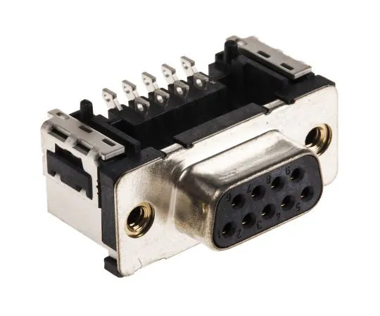 63-7554-10 ERNI TMC Series, 9 Way Right Angle SMT PCB D-sub Connector Socket, 2.74mm Pitch, with 4-40 UNC Inserts 154236