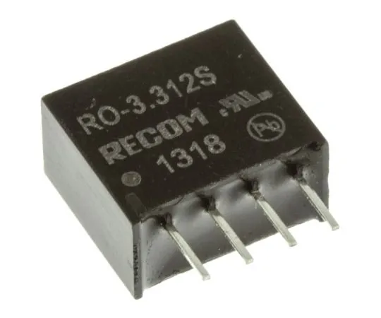 63-7673-13 Recom RO 1W Isolated DC-DC Converter Through Hole, Voltage in 2.97 → 3.63 V dc, Voltage out 12V dc RO-3.312S