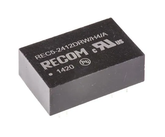 63-7568-65 Recom REC5 5W Isolated DC-DC Converter Through Hole, Voltage in 18 → 36 V dc, Voltage out ±12V dc REC5-2412DRWH4/A