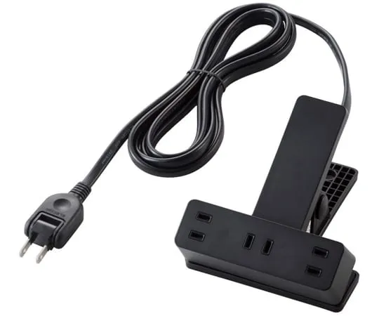 64-9713-94 Clip Tap, 3pcs Swing Plug with Dust Shutter and Lightning Surge 2.5 m Black T-KF03-2325BK