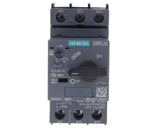 63-7722-01 Siemens Sirius Innovation 690 V Motor Protection Circuit Breaker, 3P Channels, 14 → 20 A, 4 kA 3RV2021-4BA10