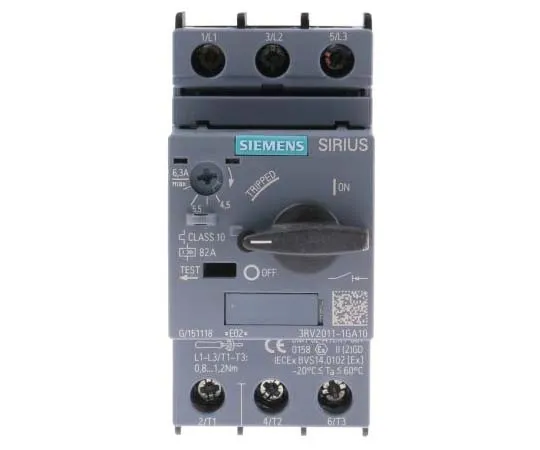 63-7721-96　Siemens Sirius Innovation 690 V Motor Protection Circuit Breaker, 3P Channels, 4.5 → 6.3 A, 6 kA　3RV2011-1GA10