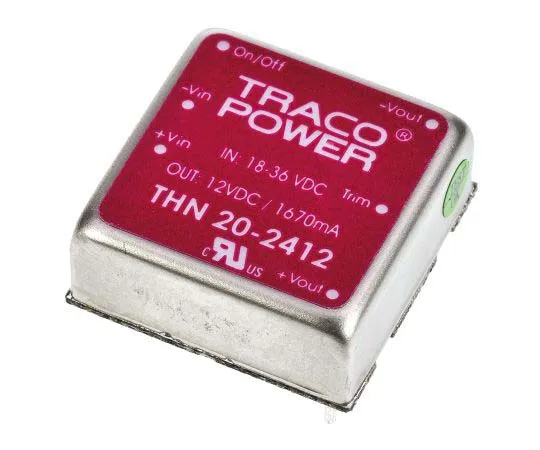 63-7725-15　TRACOPOWER THN 20 20W Isolated DC-DC Converter Through Hole, Voltage in 18 → 36 V dc, Voltage out 12V dc　THN 20-2412