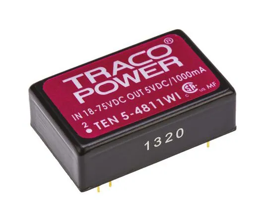 63-7620-75 TRACOPOWER TEN 5WI 6W Isolated DC-DC Converter Through Hole, Voltage in 18 → 75 V dc, Voltage out 5V dc TEN 5-4811WI