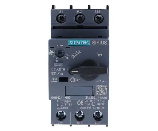63-7721-99 Siemens Sirius Innovation 690 V Motor Protection Circuit Breaker, 3P Channels, 11 → 16 A, 4 kA 3RV2021-4AA10