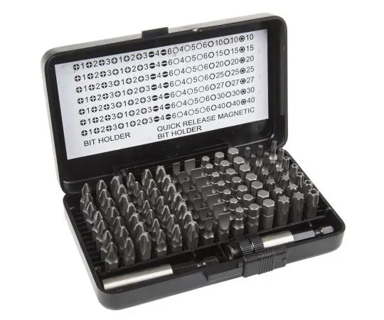 63-7565-21 MTI Driver Bit Set 100 pieces, Phillips (x7): PH1; PH2; PH3; Pozidriv (x7): PZ1; PZ2; PZ3; Slot (x7): 4; 6 mm; Hexagon 560-800