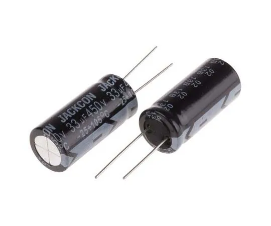 63-7738-49　RS PRO 33μF 450V dc Aluminium Electrolytic Capacitor, Through Hole 16 (Dia.) x 36mm +105°C 16mm 7.5mm 36mm　711-2147
