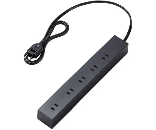 64-9713-98 Rotating Function Tap, Dust with Lightning Surge, with Shutter, Fixed & Hangable, Top 5, Side 5, Total 10, 1.0 m Black T-KF04-21010BK