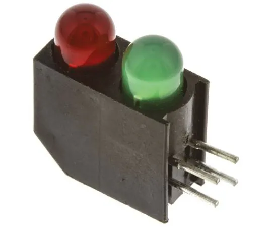 63-7627-07 Dialight 552-0212F, Green & Red Right Angle PCB LED Indicator, 2 LEDs, Through Hole 2.55 V, 3 V 552-0212F