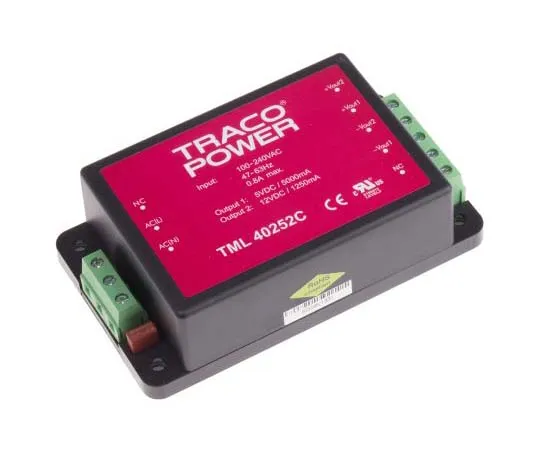 63-7725-86　TRACOPOWER 40W Dual Output Embedded Switch Mode Power Supply SMPS, 1.25 A, 5 A, 5/12V dc Encapsulated　TML 40252C