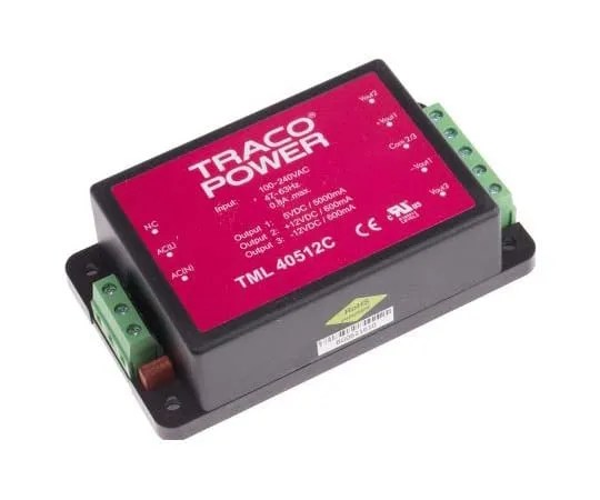 63-7725-90 TRACOPOWER 40W Triple Output Embedded Switch Mode Power Supply SMPS, 5 A, 600 mA, 5/±12V dc Encapsulated TML 40512C
