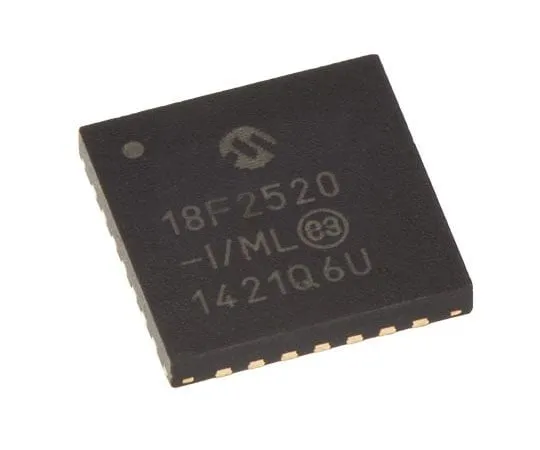 63-7660-47 Microchip, 8bit PIC Microcontroller, 40MHz, 32 kB, 256 B Flash, 28-Pin QFN PIC18F2520-I/ML