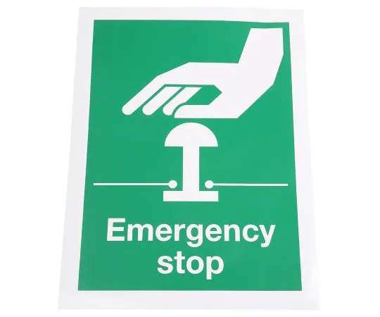 63-7583-85 RS PRO Vinyl Green/White Safe Conditions Sign, Emergency Stop, English 492-0740