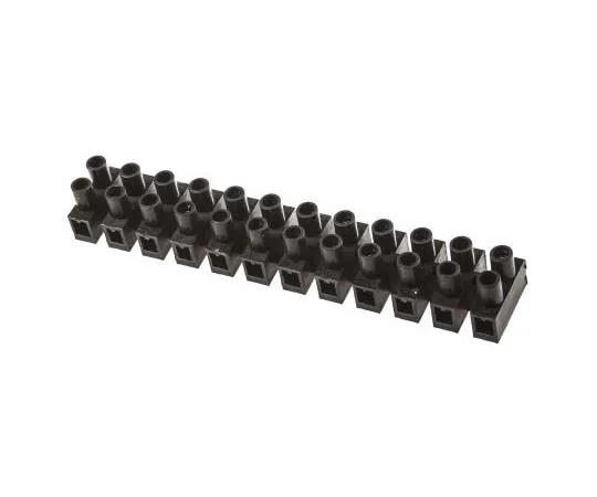 63-7716-42　RS Pro Terminal Strip, Straight, 12way, 2 Row, 12mm Fixing Centres, 32A, 380 V, length 114mm, Black　703-3830