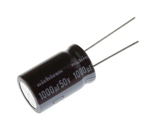 63-7747-03　Nichicon 1000μF 50V dc Aluminium Electrolytic Capacitor, Through Hole 16 (Dia.) x 25mm +105°C 16mm 7.5mm　UPW1H102MHD