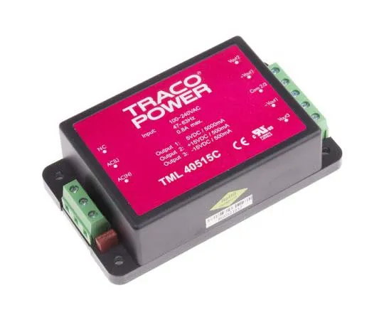 63-7725-91 TRACOPOWER 40W Triple Output Embedded Switch Mode Power Supply SMPS, 5 A, 500 mA, 5/±15V dc Encapsulated TML 40515C