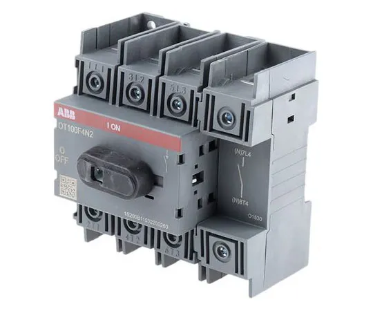 63-7692-10 4 Pole DIN Rail Non F***d Isolator Switch, 100 A, 37 kW, IP20 OT100F4N2  1SCA105018R1001