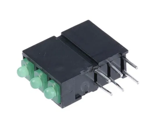 63-7627-10 Dialight 570-0100-222F, Green Right Angle PCB LED Indicator, 3 LEDs, Through Hole 2.5 V 570-0100-222F