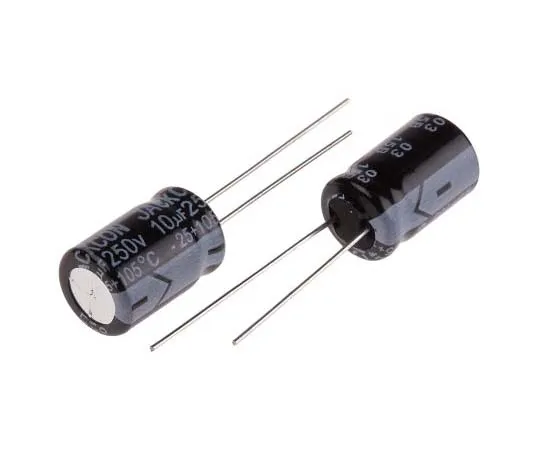 63-7738-14 RS PRO 10μF 250V dc Aluminium Electrolytic Capacitor, Through Hole 10 (Dia.) x 15mm +105°C 10mm 5mm 15mm 170-1304