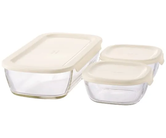 64-9711-27 Stacking Heat Resistant Glass Container S 3 Pieces x 8 Sets KSTL-S-2508-OW
