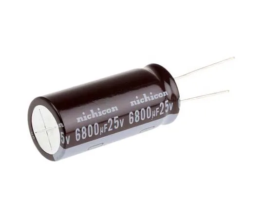 63-7746-93 Nichicon 6800μF 25V dc Aluminium Electrolytic Capacitor, Through Hole 18 (Dia.) x 40mm +105°C 18mm 7.5mm UPW1E682MHD