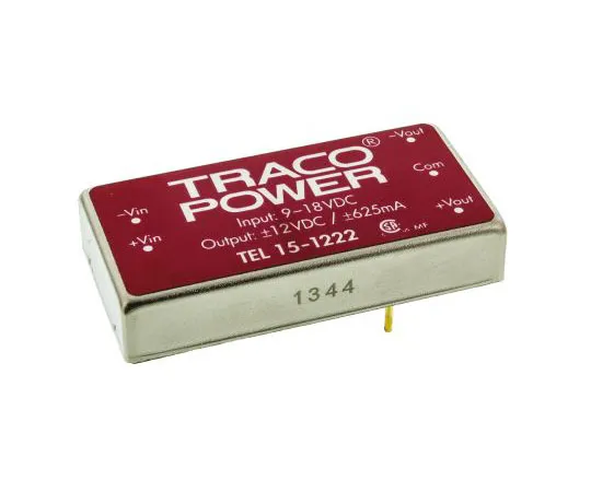 63-7600-07 TRACOPOWER TEL 15 15W Isolated DC-DC Converter Through Hole, Voltage in 9 → 18 V dc, Voltage out ±12V dc TEL 15-1222