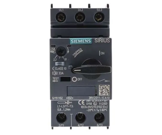 63-7721-92 Siemens Sirius Innovation 690 V Motor Protection Circuit Breaker, 3P Channels, 1.8 → 2.5 A, 10 kA 3RV2011-1CA10
