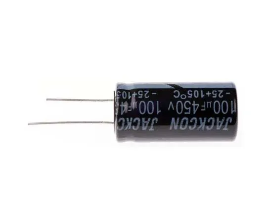 63-7738-52　RS PRO 100μF 450V dc Aluminium Electrolytic Capacitor, Through Hole 18 (Dia.) x 36mm +105°C 18mm 7.5mm 36mm　170-1326