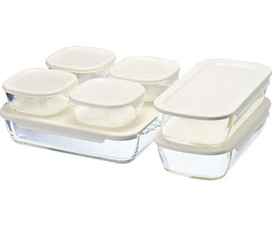 67-3056-86 Stacking Heat Resistant Glass Container/Square 7 Pieces x 2 Sets HKOZ-8002-OW